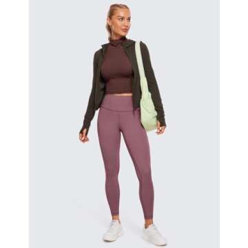CRZ YOGA Womens Butterluxe Mock Turtleneck Long Sleeves Crop Tops Slim Fit Workout Casual T-Shirt Base Layer Fall Shirts Taupe X-Small