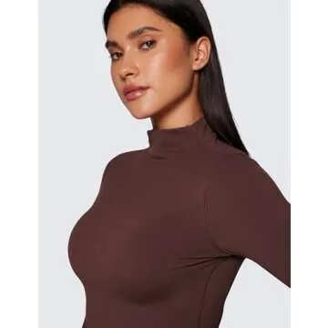 CRZ YOGA Womens Butterluxe Mock Turtleneck Long Sleeves Crop Tops Slim Fit Workout Casual T-Shirt Base Layer Fall Shirts Taupe X-Small
