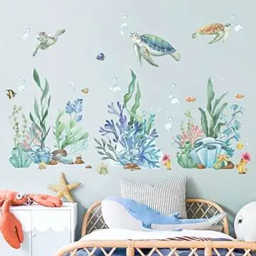 wondever Ocean Seaweed Grass Wall Art Decals for Kids