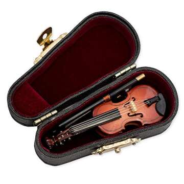 Broadway Gift Co. Miniature Violin Polished Instrument 3 inch Wood Table Top Décor