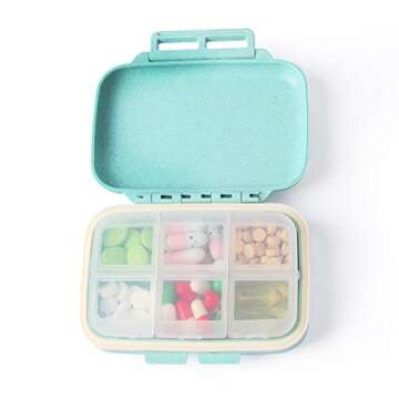 XINHOME Travel Pill Organizer Box, Natural Grain Fiber Travel Pill Case with 6 Compartments to Hold ...