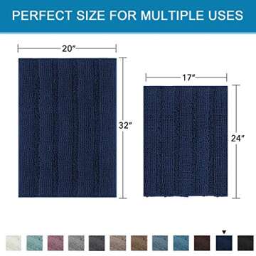 H.VERSAILTEX Navy Blue Bathroom Rugs 2 Piece, Bath Mat Set Slip-Resistant Extra Absorbent Soft and F...