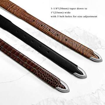 Brenton Italian Calfskin Genuine Leather Designer Dress Belt with Western Silver Plated Buckle Set - Assembled in The USA (Lizard Black, 34)