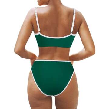 SUUKSESS Women High Waisted Two Piece Bikini Sets Cheeky High Cut Bandeau Swimsuits Push Up Bathing ...
