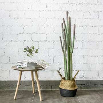 NCYP 4ft (48 Inch) Tall Artificial Cactus in Plastic Planter with Seagrass Basket - Faux Small Sagua...