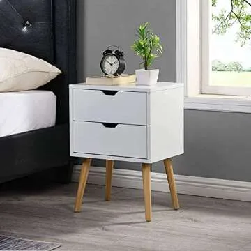 Stylish Sweetgo End Side Table Nightstand with Storage - White