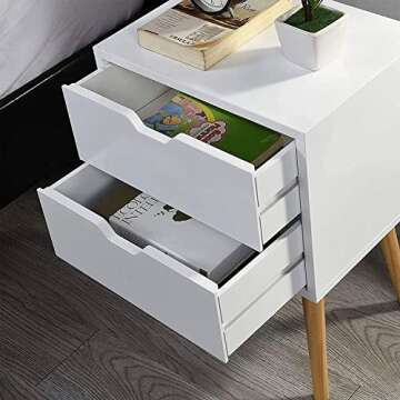 Sweetgo End Side Table Nightstand with Storage Drawer -Fashion Modern Assemble Storage Cabinet Bedroom Bedside -Solid Wood Legs Living Room Bedroom Furniture-Double Drawer Nightstand (1, White)