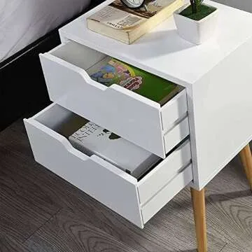 Stylish Sweetgo End Side Table Nightstand with Storage - White