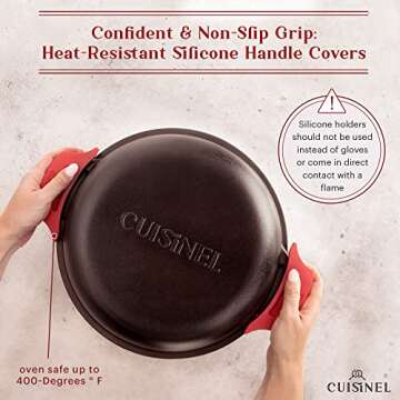 Cuisinel Cast Iron Dutch Oven 7-Quart - Pre-Seasoned 2-in-1 Deep Pot Multi-Cooker - Combo Lid Doubles as 12" Skillet Frying Pan + Silicone Handle Covers + Scraper/Cleaner - Indoor/Outdoor Cookware