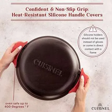 Cuisinel Cast Iron Dutch Oven 7-Quart - Pre-Seasoned 2-in-1 Deep Pot Multi-Cooker - Combo Lid Doubles as 12" Skillet Frying Pan + Silicone Handle Covers + Scraper/Cleaner - Indoor/Outdoor Cookware