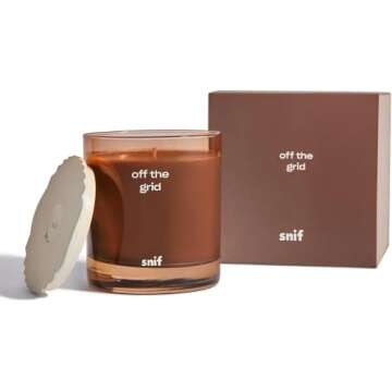 Off The Grid Luxury Scented Candle by Snif, Warm and Calming Candle, 50+ Hours, 100% Cotton Fiber Wi...