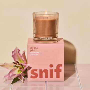 Off The Grid Luxury Scented Candle by Snif, Warm and Calming Candle, 50+ Hours, 100% Cotton Fiber Wicks, Soy Wax Blend, Non-Toxic, Vegan, 8.5 oz