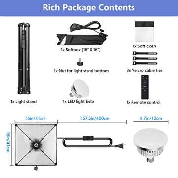 SLOW DOLPHIN Photography Studio Softbox Lighting Kit with 16"X16" Softbox and 3 Colors Temperature 85W LED Bulb with Remote,Professional Photo Studio Equipment for Portrait,Video YouTube (1PACK)