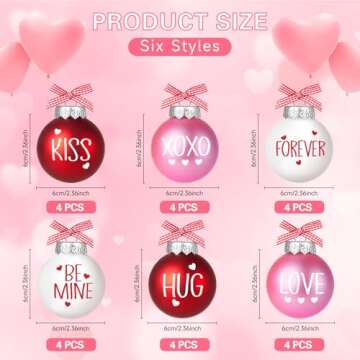 24Pcs Valentines Day Ball Ornaments, 2.36Inch Red Pink White Hanging Balls for Tree, Letter Hanging ...