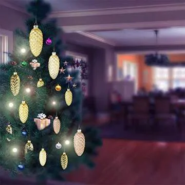 Set of 12 Gold Pine Cone Ornaments Hanging Pinecone Baubles Hanging Christmas Ornaments Blown Ornaments Glass Painted Pendants Christmas Halloween Decor Accessories Party Centerpieces