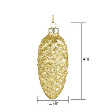Set of 12 Gold Pine Cone Ornaments Hanging Pinecone Baubles Hanging Christmas Ornaments Blown Ornaments Glass Painted Pendants Christmas Halloween Decor Accessories Party Centerpieces