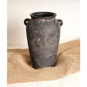 Terracotta Vase 10inch Tall, Farmhouse Distressed Ceramic Pottery, Unique Textured Stoneware Mantel ...