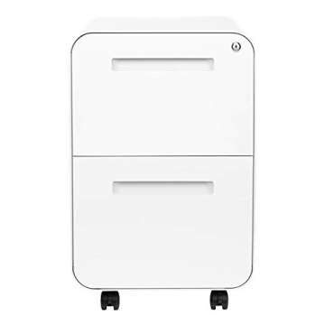 Laura Davidson Furniture Stockpile 2 Drawer Mobile File Cabinet with Lock - Under Desk Metal Filing Cabinet, Legal/Letter File Folders, Wheels and Stationary Feet, Pre-Assembled, White