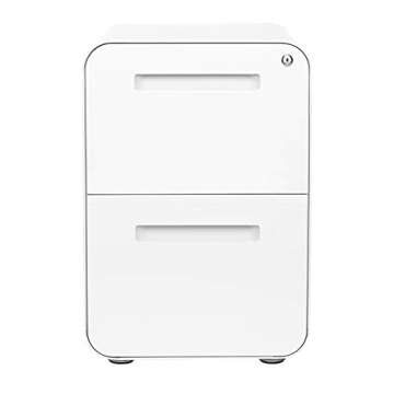 Laura Davidson Furniture Stockpile 2 Drawer Mobile File Cabinet with Lock - Under Desk Metal Filing Cabinet, Legal/Letter File Folders, Wheels and Stationary Feet, Pre-Assembled, White