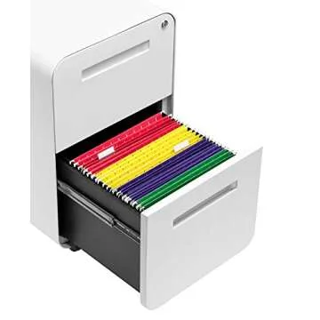 Laura Davidson Furniture Stockpile 2 Drawer Mobile File Cabinet with Lock - Under Desk Metal Filing Cabinet, Legal/Letter File Folders, Wheels and Stationary Feet, Pre-Assembled, White