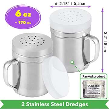 CUSINIUM Metal Salt Pepper Cooking Dredge Shakers with Handle - 6oz, 2pcs | Versatile Spice Dispense...