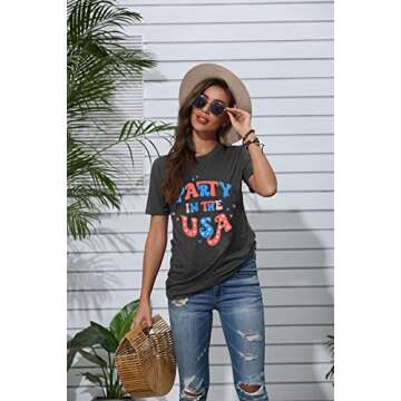 Party in The USA T-Shirt Women 4th of July Independence Day Shirts Funny Patriontic Graphic Short Sleeve Tee Tops Grey