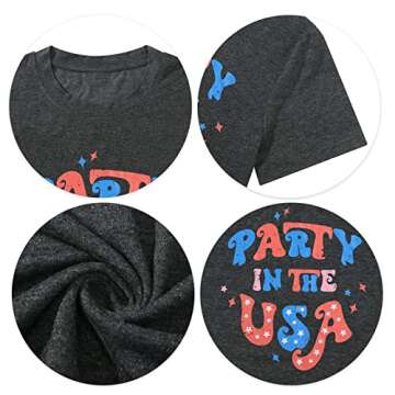 Party in The USA T-Shirt Women 4th of July Independence Day Shirts Funny Patriontic Graphic Short Sleeve Tee Tops Grey