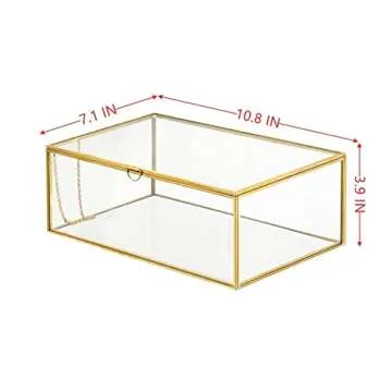 WHSLILR 10.8” Glass Jewelry Box Gold Card Box with Hinged Lid, Gold Keepsake Box for Storage Weddi...