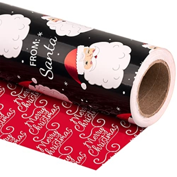 WRAPAHOLIC Reversible Christmas Wrapping Paper - Mini Roll 17 Inch X 33 Feet - Festive Santa Claus D...