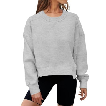 MEROKEETY Women's Long Sleeve Crop Sweatshirt - Cozy & Stylish Activewear 2024