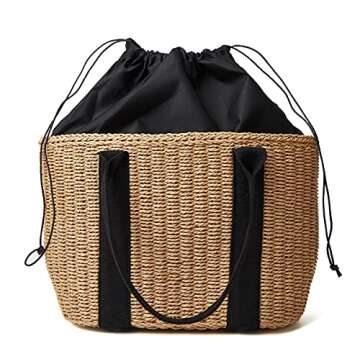 Women Straw Bags Summer Beach Large Tote Bag Handmade Woven Shoulder Crossbody Handbag