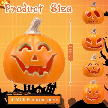 Light Up Mini Jack O Lantern Pumpkins Set for Halloween Decor