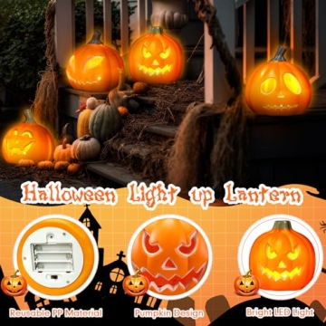 Light Up Mini Jack O Lantern Pumpkins Set for Halloween Decor