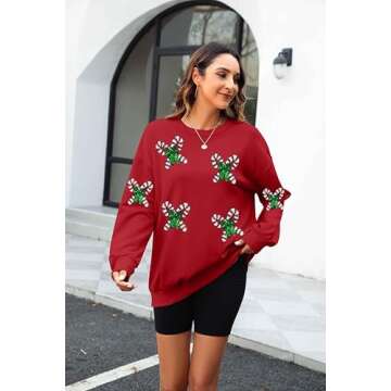 LUKYCILD Christmas Sweatshirts Women Sequin Christmas Sweatshirt Sparkly Santa Graphic Long Sleeve C...