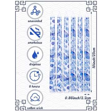 Conelist 12 Pack Chinoiserie Taper Candles Blue and White Willow Decorative Taper Candles Bulk for Coworkers Home Decoration Wedding Women(10 Inch)