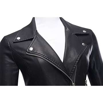 Tanming Women's Faux Leather Moto Biker Short Coat Jacket (Black-L)