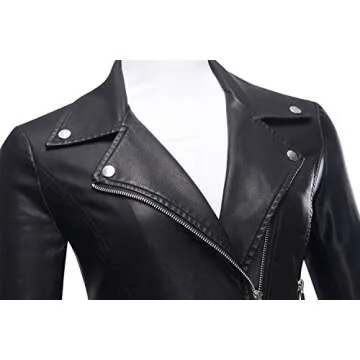 Tanming Women's Faux Leather Moto Biker Short Coat Jacket (Black-L)