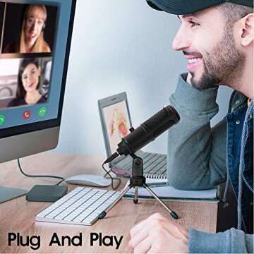 Amalen USB Microphone for Computer - Metal Condenser Recording Microphone for Laptop MAC or Windows Cardioid Studio Recording Vocals, Voice Overs,Streaming Broadcast and YouTube Videos