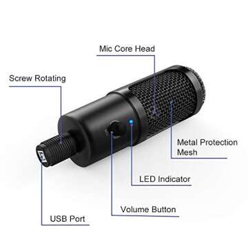 Amalen USB Microphone for Computer - Metal Condenser Recording Microphone for Laptop MAC or Windows Cardioid Studio Recording Vocals, Voice Overs,Streaming Broadcast and YouTube Videos