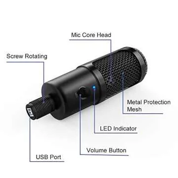Amalen USB Microphone for Computer - Metal Condenser Recording Microphone for Laptop MAC or Windows Cardioid Studio Recording Vocals, Voice Overs,Streaming Broadcast and YouTube Videos