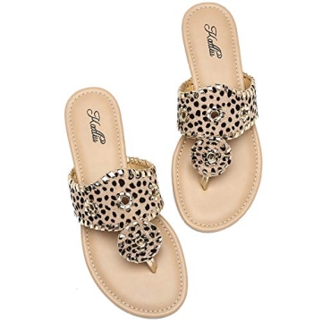 katliu Women's Flat Sandals Flip Flop Sandals Dressy Thong Sandals Leopard