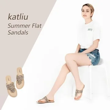 katliu Women's Flat Sandals Flip Flop Sandals Dressy Thong Sandals Leopard