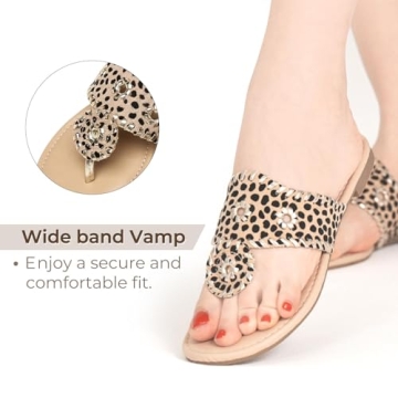 katliu Women's Flat Sandals Flip Flop Sandals Dressy Thong Sandals Leopard
