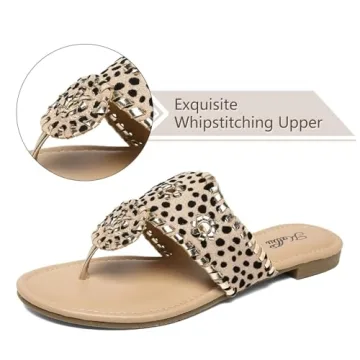 katliu Women's Flat Sandals Flip Flop Sandals Dressy Thong Sandals Leopard