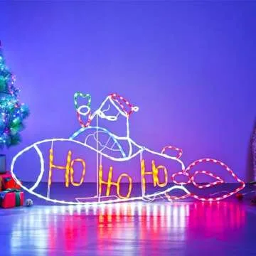 ZHOUDUIDUI 5FT 250L LED Santa Claus Rocket Lights, Colorful Neon Light Sign Animated Christmas Decor...
