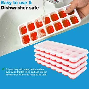 4 Pack Ice Tray Easy Release Stackable Durable & Flexible