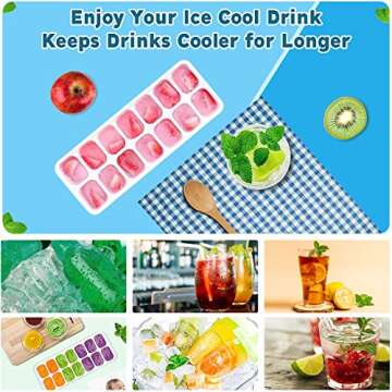 4 Pack Ice Tray Durable & Flexible, Silicone 14 Ice Cube Tray for Freezer With Lid, Super Easy Release Stackable BPA Free for Drinks & Cocktail