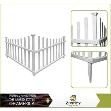 30in H x 40in W (2 Panels) No Dig Zippity Ashley Corner Vinyl Picket Fence, Garden Fence Border, Dec...