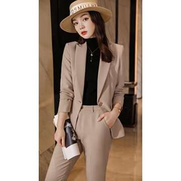 LISUEYNE Women’s Two Pieces Blazer Office Lady Suit Set Work Blazer Jacket and Pant (YY06-Khaki, X-Small)