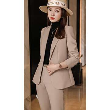 LISUEYNE Women’s Two Pieces Blazer Office Lady Suit Set Work Blazer Jacket and Pant (YY06-Khaki, X-Small)